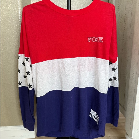 PINK Victoria's Secret Red, White, and Blue Sequin Long Sleeve Tee - Picture 2 of 9